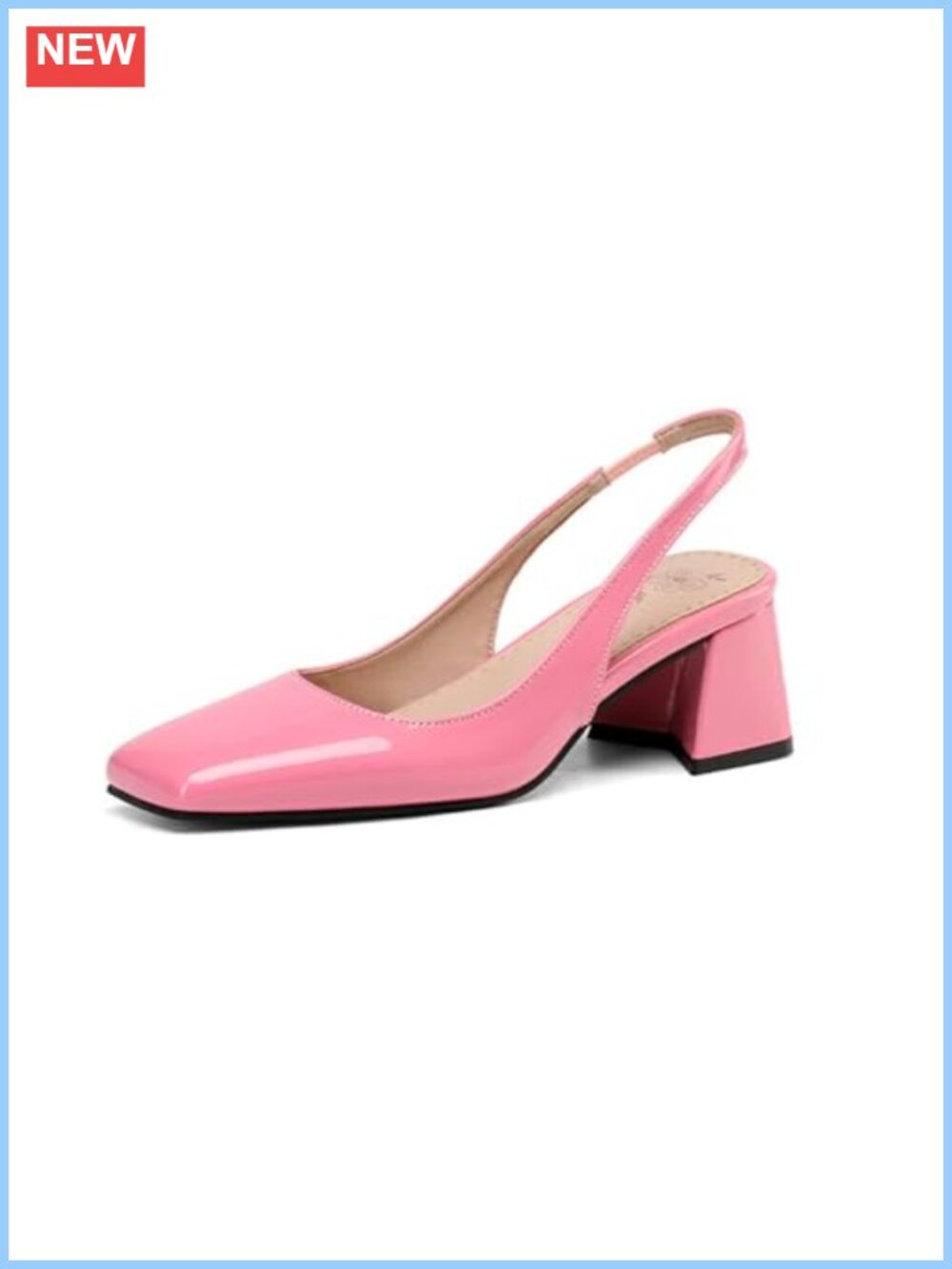 Patent Leather Chunky Heels Slingback Pumps Square Toe Block Heel